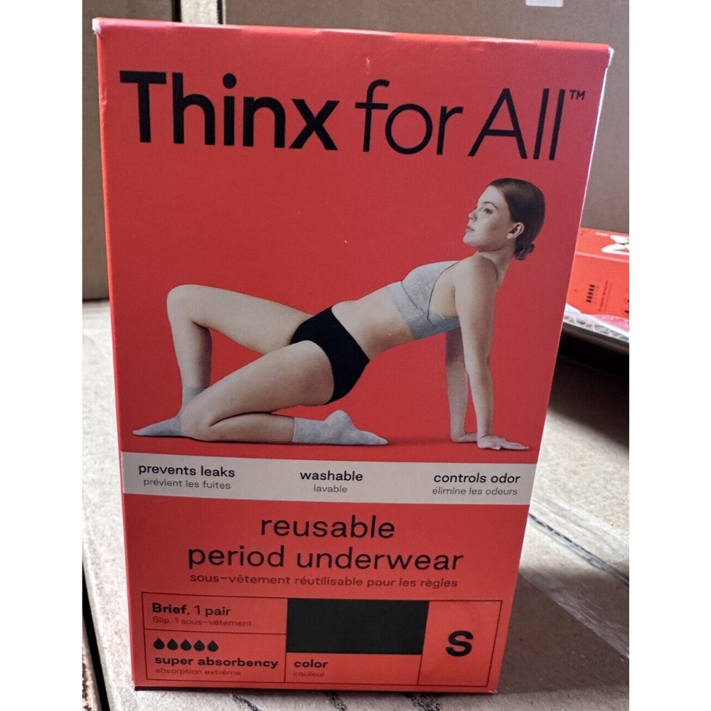 4 Thinx For All Reusable Period Underwear, Super Absorbency Briefs Black, SMALL